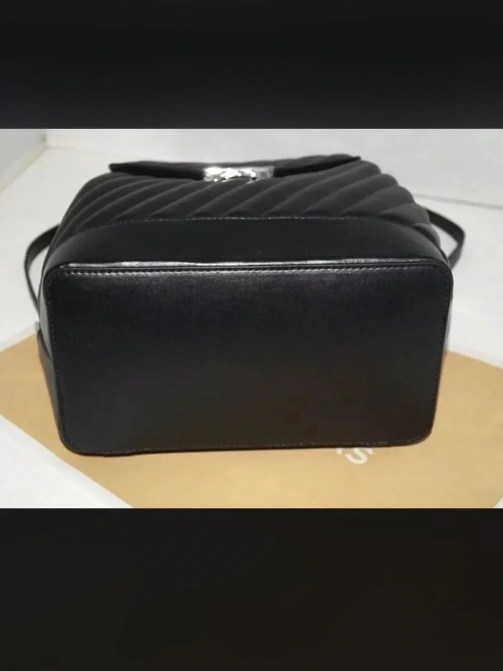Michael Kors Rose Black Quilted Leather Chain Backpack Medium size